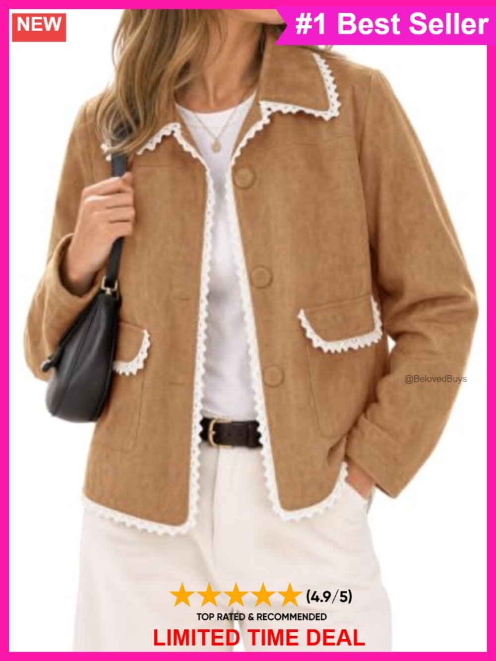 Faux Suede Leather Jacket Button Down Cropped Casual Coat